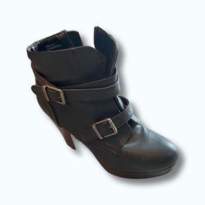 Black strapped ankle boots with buckles